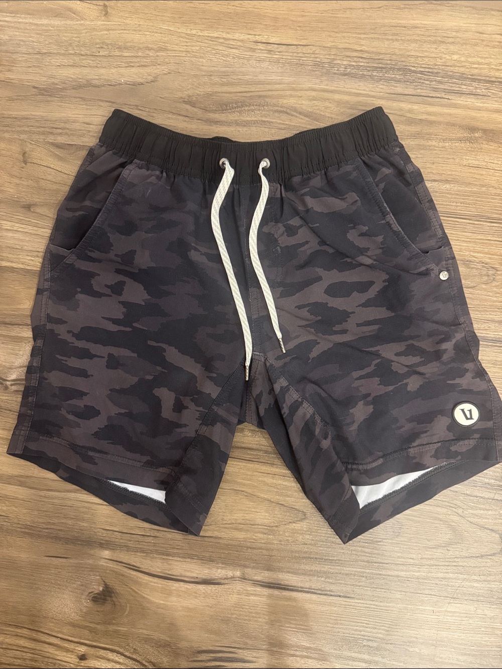 Vuori Dark Camo Athletic Shorts with Drawstring